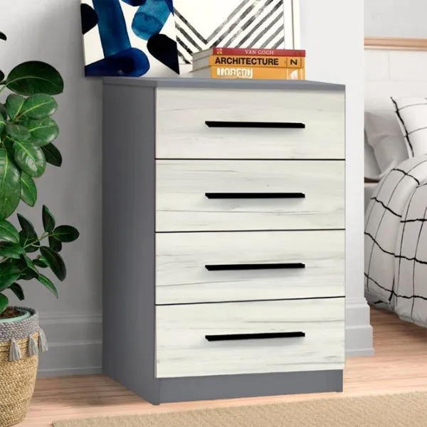Comodă Modern Kenon 4S 88 x 60 x 38 / PAL / Stejar Craft Alb photo 2