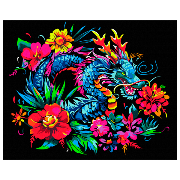 Pictură pe numere BrushMe Dragonul în flori BSB0027FC 50 x 40 cm / Orizontală photo 1