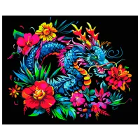 Pictură pe numere BrushMe Dragonul în flori BSB0027FC 50 x 40 cm / Orizontală