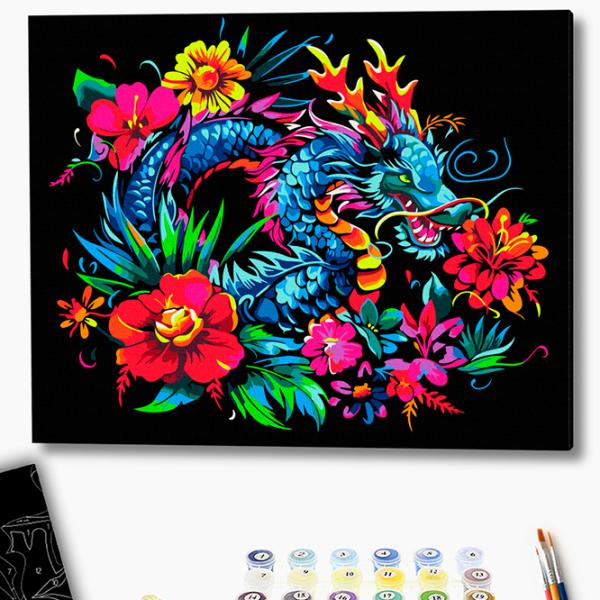 Pictură pe numere BrushMe Dragonul în flori BSB0027FC 50 x 40 cm / Orizontală photo 2