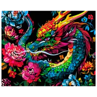 Pictură pe numere BrushMe Un dragon în flori BSB0018FC 50 x 40 cm / Orizontală