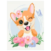 Картина по номерам BrushMe Корги в цветочках KBS7103FC 40 x 30 cm / Вертикальная