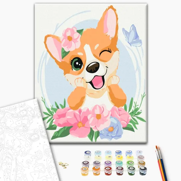 Картина по номерам BrushMe Корги в цветочках KBS7103FC 40 x 30 cm / Вертикальная photo 3