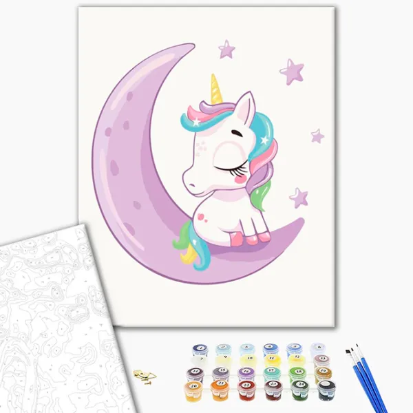 Pictură pe numere BrushMe Unicorn pe lună KBS7119FC 40 x 30 cm / Verticală photo 2