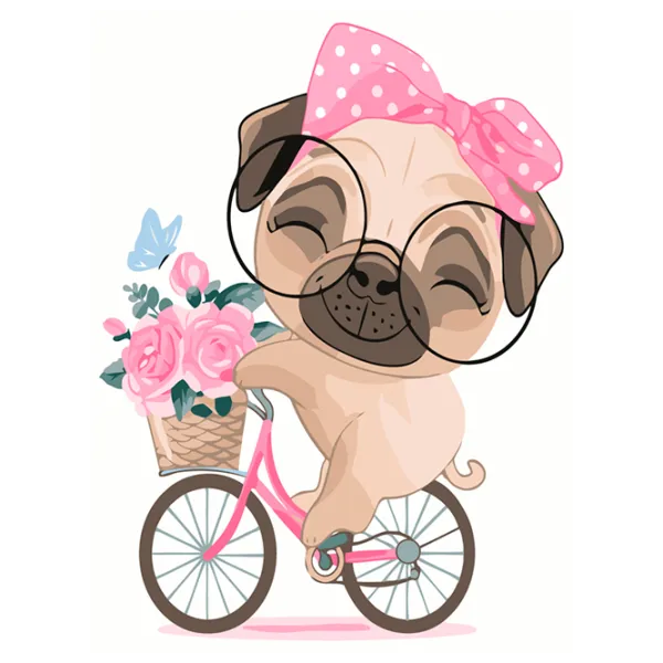 Pictură pe numere BrushMe Pug cu bicicleta la plimbare KBS7096FC 40 x 30 cm / Verticală photo 1 Pictură pe numere BrushMe Pug cu bicicleta la plimbare KBS7096FC 40 x 30 cm / Verticală photo 1