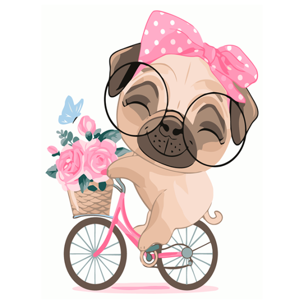 Pictură pe numere BrushMe Pug cu bicicleta la plimbare KBS7096FC 40 x 30 cm / Verticală photo 1 Pictură pe numere BrushMe Pug cu bicicleta la plimbare KBS7096FC 40 x 30 cm / Verticală photo 1