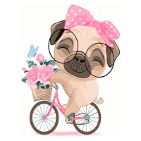 Pictură pe numere BrushMe Pug cu bicicleta la plimbare KBS7096FC 40 x 30 cm / Verticală