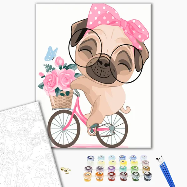 Pictură pe numere BrushMe Pug cu bicicleta la plimbare KBS7096FC 40 x 30 cm / Verticală photo 2 Pictură pe numere BrushMe Pug cu bicicleta la plimbare KBS7096FC 40 x 30 cm / Verticală photo 2