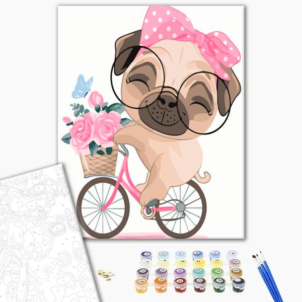 Pictură pe numere BrushMe Pug cu bicicleta la plimbare KBS7096FC 40 x 30 cm / Verticală photo 2 Pictură pe numere BrushMe Pug cu bicicleta la plimbare KBS7096FC 40 x 30 cm / Verticală photo 2