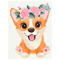 Pictură pe numere BrushMe Corgi cu o coroană KBS7097FC 40 x 30 cm / Verticală