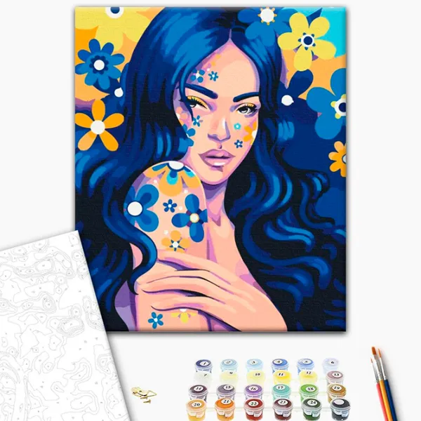 Pictură pe numere BrushMe Fata indigo BS53734FC 50 x 40 cm / Verticală photo 3