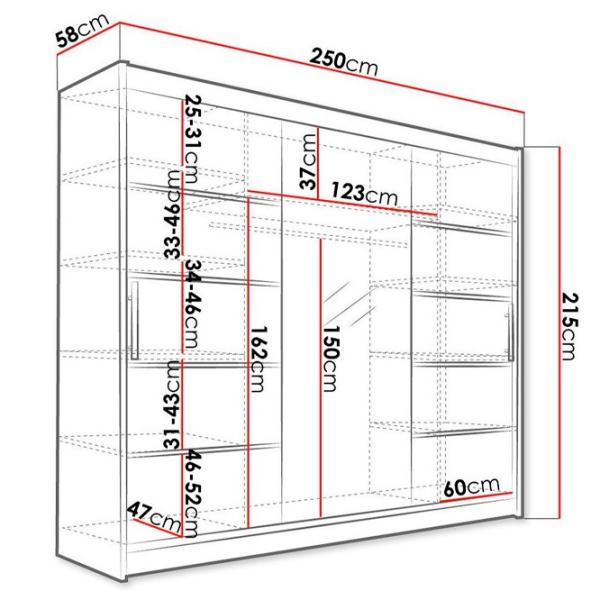 Dulap Space Meble Aston VI 250 x 58 x 215 / PAL / Alb photo 4 Dulap Space Meble Aston VI 250 x 58 x 215 / PAL / Alb photo 4