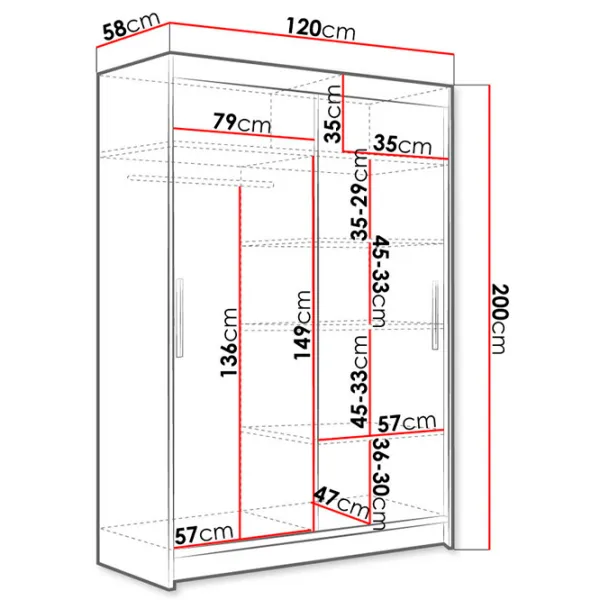 Dulap Space Meble Miami VII 120 x 58 x 200 / PAL / White photo 4