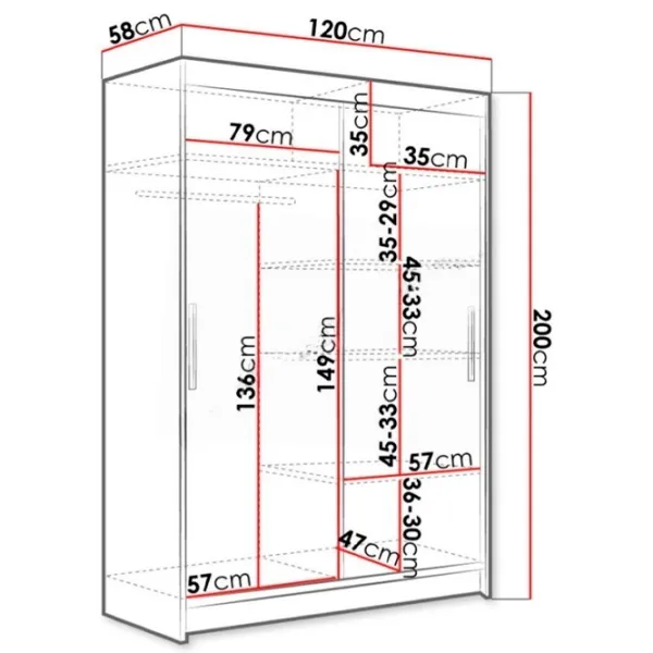 Dulap Space Meble Miami VI 120 x 58 x 200 / PAL / White photo 3 Dulap Space Meble Miami VI 120 x 58 x 200 / PAL / White photo 3
