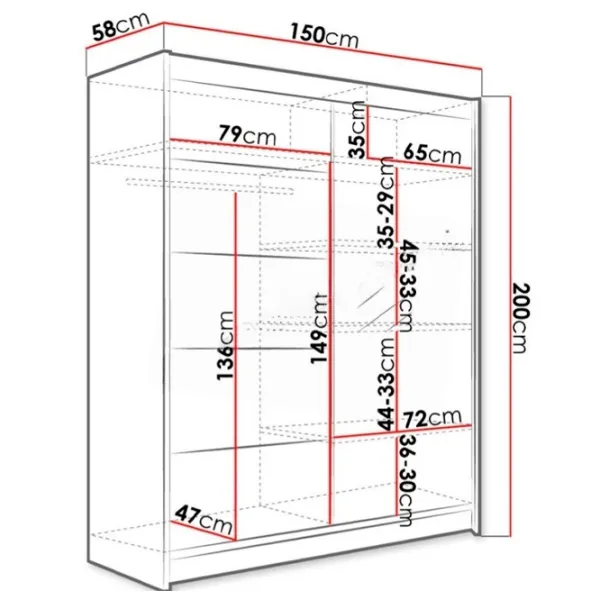 Dulap Space Meble Camino III 150 x 58 x 200 / PAL / Alb photo 3
