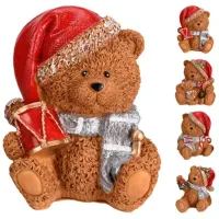 Suvenir Christmas "Ursulet cu cadou, brad si toba" Ceramică / Brown