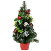 Сувенир Christmas "Brad cu decoratiuni in ghiveci rosu" Пластик / Зеленый