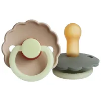 Suzetă cu tetina rotundă Frigg Night Daisy Unisex / 0 luni - 6 luni / Silicon / Beige
