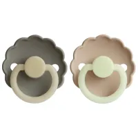 Suzetă cu tetina rotundă Frigg Night Daisy Unisex / 6 luni - 18 luni / Silicon / Beige