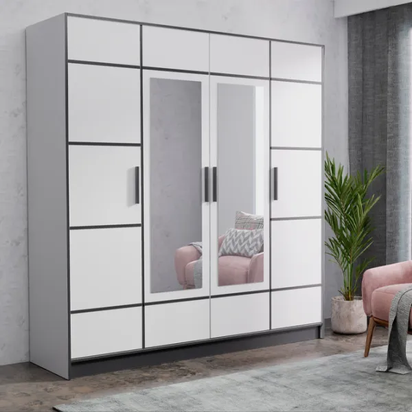 Dulap Prime Furniture Roj 4D 207 206.4 x 39 x 205 / PAL / White photo 2 Dulap Prime Furniture Roj 4D 207 206.4 x 39 x 205 / PAL / White photo 2