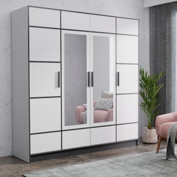 Dulap Prime Furniture Roj 4D 207 206.4 x 39 x 205 / PAL / White photo 2 Dulap Prime Furniture Roj 4D 207 206.4 x 39 x 205 / PAL / White photo 2