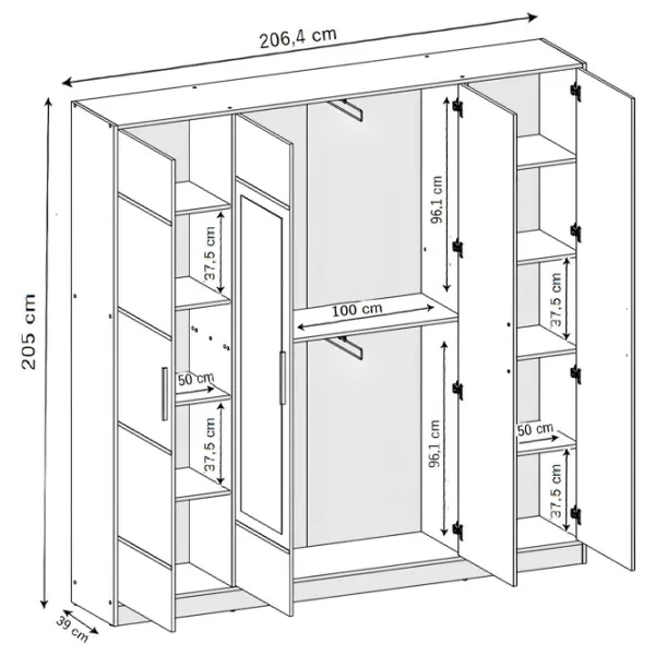 Dulap Prime Furniture Roj 4D 207 206.4 x 39 x 205 / PAL / White photo 3 Dulap Prime Furniture Roj 4D 207 206.4 x 39 x 205 / PAL / White photo 3