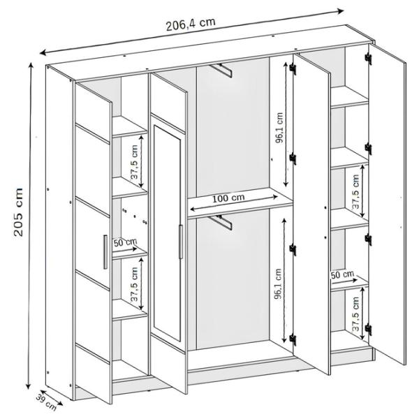 Dulap Prime Furniture Roj 4D 207 206.4 x 39 x 205 / PAL / White photo 3 Dulap Prime Furniture Roj 4D 207 206.4 x 39 x 205 / PAL / White photo 3
