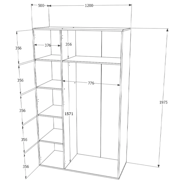 Шкаф Haaus Nero 3U 120 x 52см x 200 / ЛДСП / Дуб Сонома photo 3