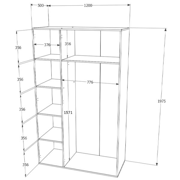Шкаф Haaus Nero 3U 120 x 52см x 200 / ЛДСП / Дуб Сонома photo 3