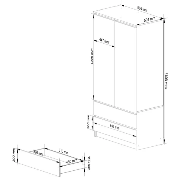 Dulap Akord S90 2D2SZ 2 Lustro 90.4 x 50.4 x 180 / PAL / White photo 4