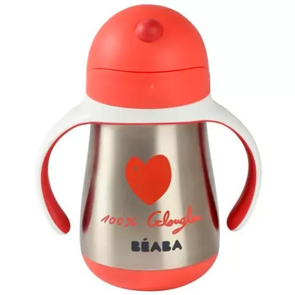 Sticluță cu pai Beaba B913523 250 ml 8 luni / Oțel inoxidabil / Red photo 2