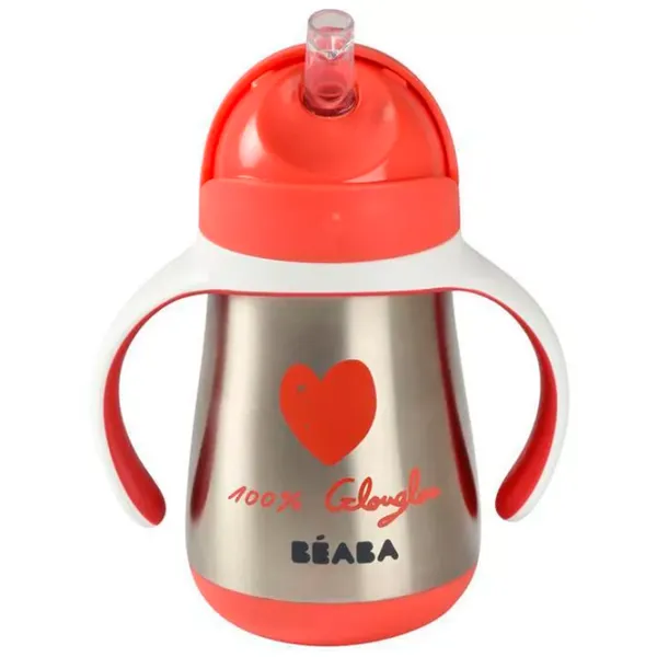 Sticluță cu pai Beaba B913523 250 ml 8 luni / Oțel inoxidabil / Red photo 3