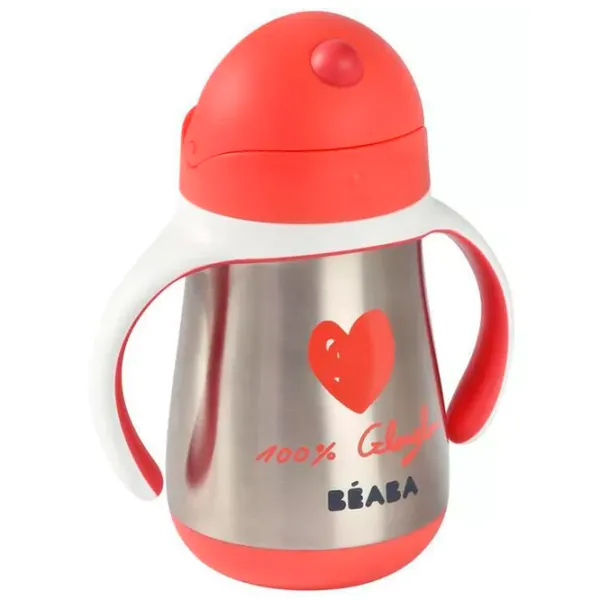 Sticluță cu pai Beaba B913523 250 ml 8 luni / Oțel inoxidabil / Red photo 4