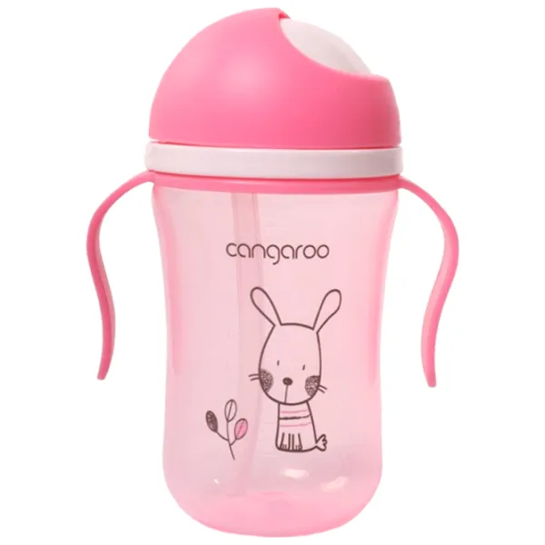 Бутылочка с соломинкой Cangaroo Bunny 300 мл 6 месяцев / Полипропилен / Розовый photo 1