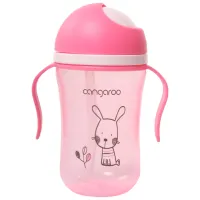 Бутылочка с соломинкой Cangaroo Bunny 300 мл 6 месяцев / Полипропилен / Розовый