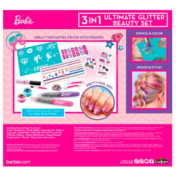 Креативный набор Cra-Z-Art Barbie Ultimate Glitter Beauty Set 3in1 884920340725 8+ / Разноцветный Розовый photo 7 Креативный набор Cra-Z-Art Barbie Ultimate Glitter Beauty Set 3in1 884920340725 8+ / Разноцветный Розовый photo 7