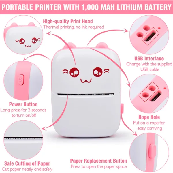 Фотопринтер Eschen Thermal Portable Mini Printer  / / Розовый photo 6