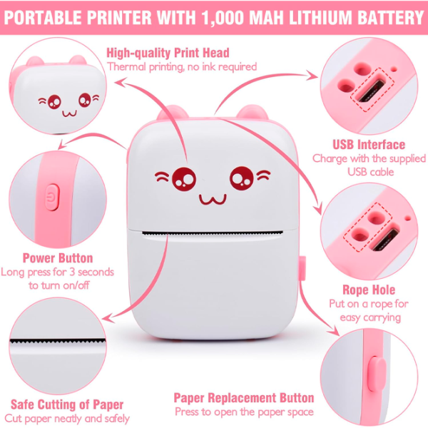 Фотопринтер Eschen Thermal Portable Mini Printer  / / Розовый photo 6