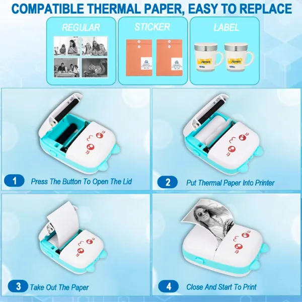 Foto imprimantă Eschen Thermal Portable Mini Printer  / / Blue photo 4
