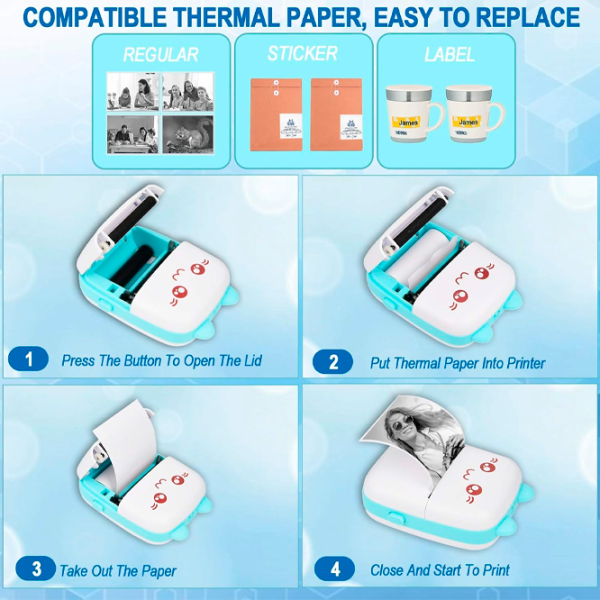 Foto imprimantă Eschen Thermal Portable Mini Printer  / / Blue photo 4