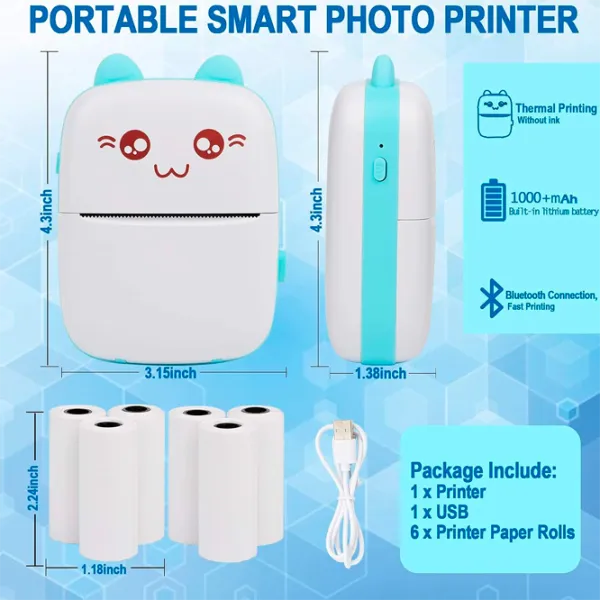 Foto imprimantă Eschen Thermal Portable Mini Printer  / / Blue photo 9