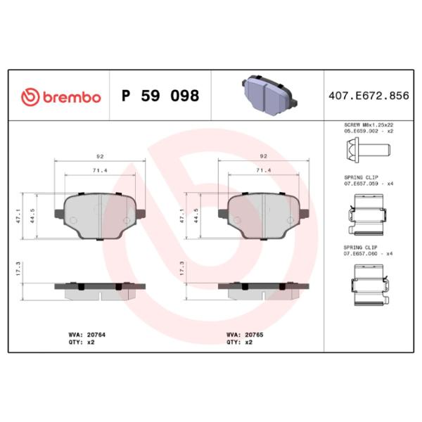 Тормозные колодки Brembo P 59 098 Задние / Дисковые  photo 2 Тормозные колодки Brembo P 59 098 Задние / Дисковые  photo 2