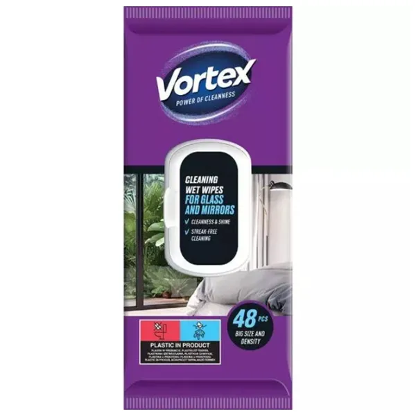 Салфетки влажные для стекла Vortex Power of Cleanness Количество в наборе - 48 photo 1
