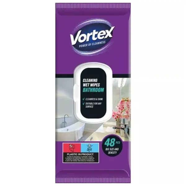 Салфетки влажные для ванной комнаты Vortex Power of Cleanness Количество в наборе - 48 photo 1