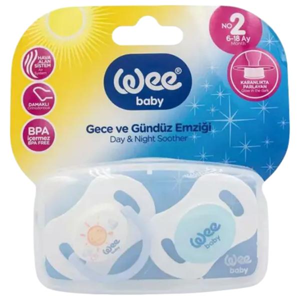 Соска ортодонтическая WeeBaby Double Day and Night № 2 Унисекс / 6 месяцев - 18 месяцев / Силикон / Белый photo 1