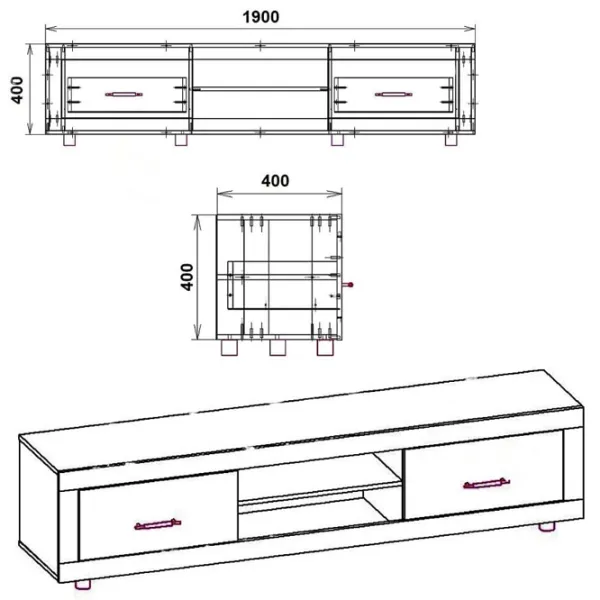 Comodă TV KompaniT MG-1 43 x 190 x 40 / PAL photo 2