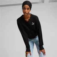 Hanorac pentru femei Puma T7 Knitted V-Neck Crew Toamnă - Iarnă / Black photo 2