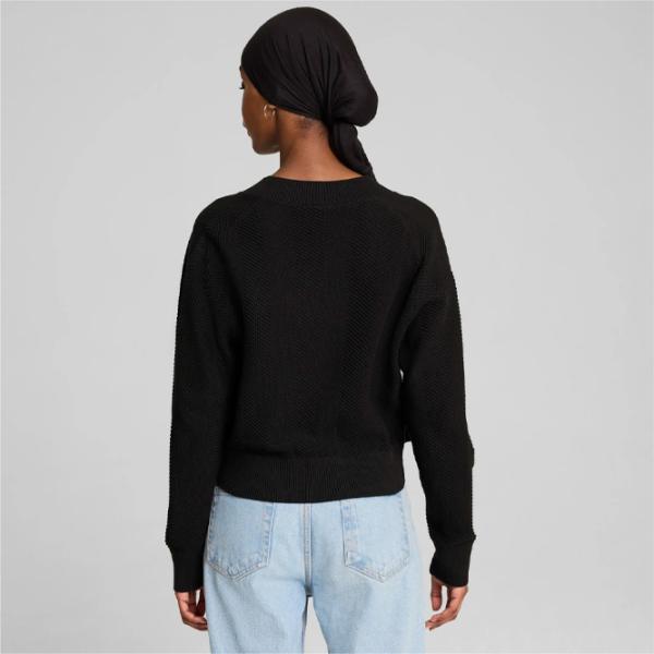 Hanorac pentru femei Puma T7 Knitted V-Neck Crew Toamnă - Iarnă / Black photo 3