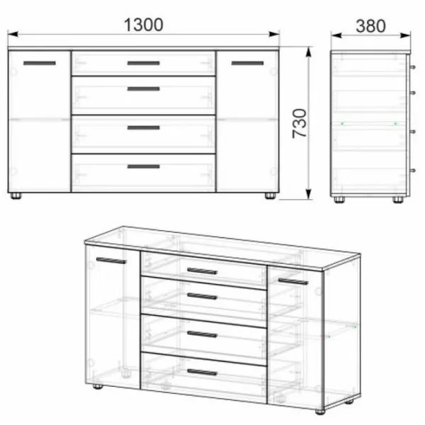 Комод KompaniT 1-3-2 73 x 130 x 38см / ЛДСП / Ателье Светлый photo 2 Комод KompaniT 1-3-2 73 x 130 x 38см / ЛДСП / Ателье Светлый photo 2