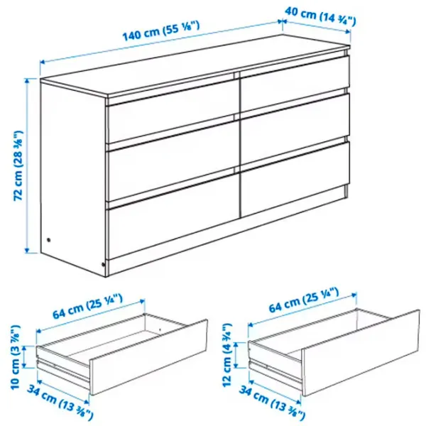 Комод Ikea Kullen 72 x 140 x 40см / МДФ / Черно-коричневый photo 5